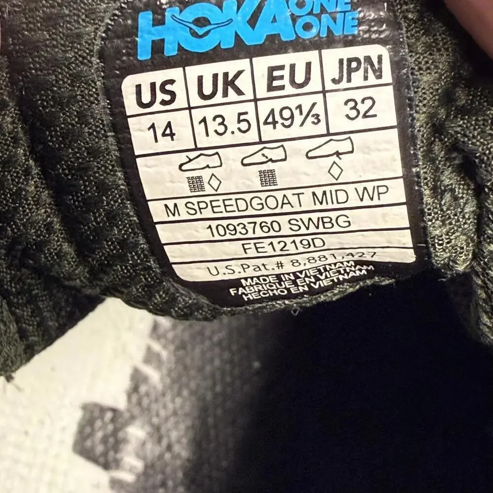 Hoka One One Speedgoat Mid WP Trail Grey Green Blue Men 14 NO INSOLES